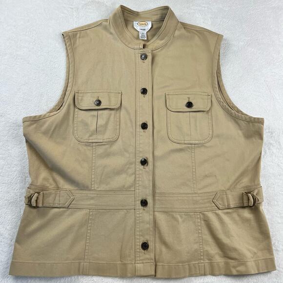 Talbots Women's Safari Vest size XL Stretch Khaki Sleeveless Utility pockets - Picture 1 of 7